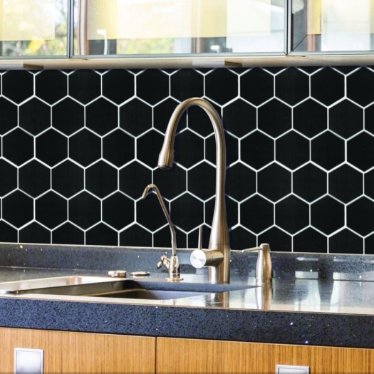 Alternative view of Ceramico Autoadhesivo Hexagonal negro 25.4x25.4 Muresco